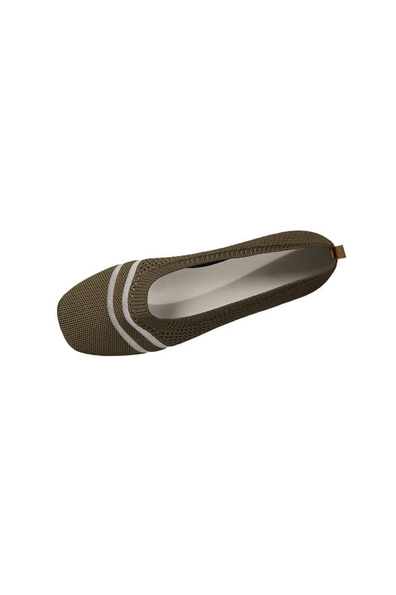 Army Green Women Shallow Mouth Slip On Shoes Hollow Fly Knit For Summer And Fall Outfits Easy Wear