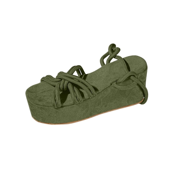 Army Green Women Summer Strap Sandals Solid Color Flat Bottom Thick Sole Design For Outdoor Activities