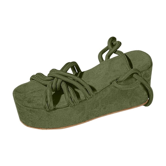 Army Green Women Summer Strap Sandals Solid Color Flat Bottom Thick Sole Design For Outdoor Activities