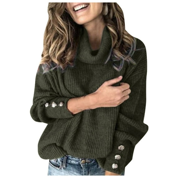 Army Green Womens Blouses Bow Solid Sleeve Collar Warm Casual Sweater Buttons Knitted Fashion Top Blouse Women's Shirts Size S