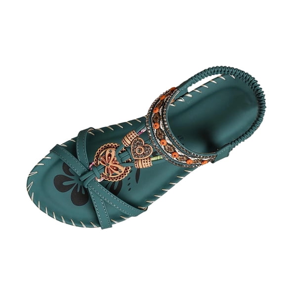Army Green Womens Fashion Sandals Flat Sandals Bohemian Beaded Slides Summer Beach Shoes Size 44 Eu 27Cm 10.63In