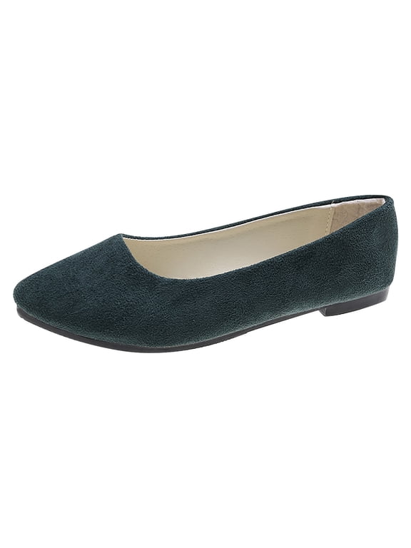 Army Green Womens Flats Pointed Toe Low Heel Suede Upper Slip On Design Lightweight Comfortable Daily Walking Casual Office Wear Footwear Size 35