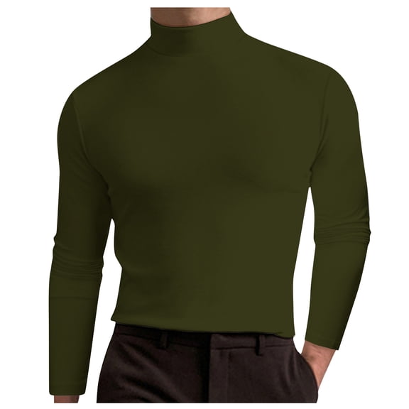 Turtleneck Men Slim Fit Basic Turtleneck Long Sleeve Lightweight Pullover Sweaters Casual Knitted Tops Army Green XXL