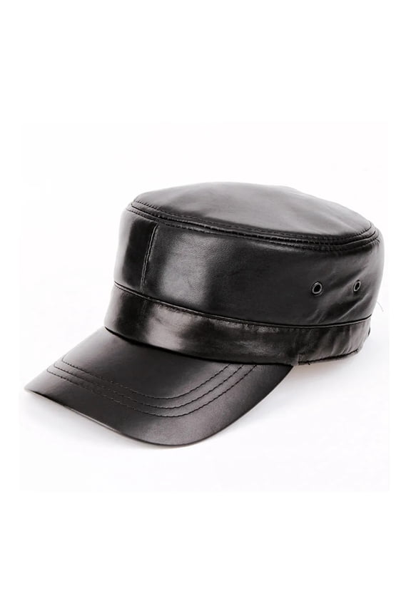 Army Hats Style Men Black Flat Caps Male Real Sheepskin Leather Sailor Hat Adjustable Winter Captain Caps ,Unique Design