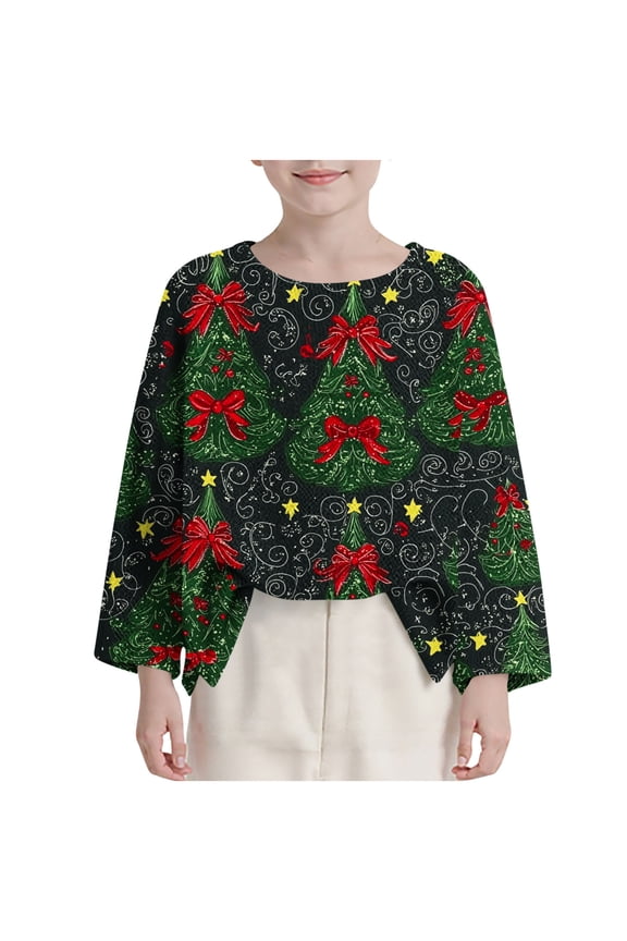 Army Lime Green Boy Girl Children Boy Girl Happy Festival Christmas Lounge Long Sleeve Outfits Sweatshirt for Kid Boat Neck Graphic Loose Fit Crochet Knit Winter Fall 2025 9 Years