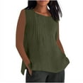 thumbnail image 1 of Army Lime Green Ladies Crew Neck Faux Linen Vests Lounge Vest Tops for Women Sleeveless Loose Fit Pleated Cami Tank Plain Fall Summer Vest 2025 Clothes 3XL, 1 of 5