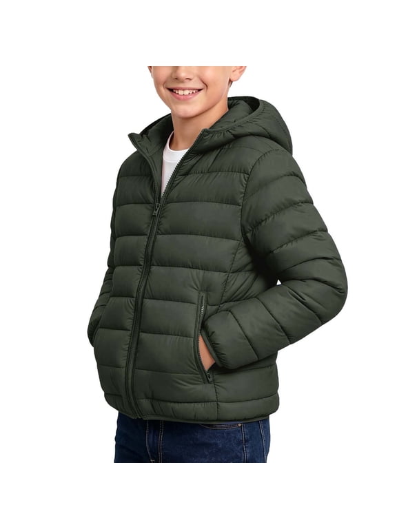 Army Lime Green Long Sleeve Coat for Kids Girl Boy Winter Fall Thin Warm Basic Puffer Jackets Hoodies Coat Child Zip Up 2026 9 Years