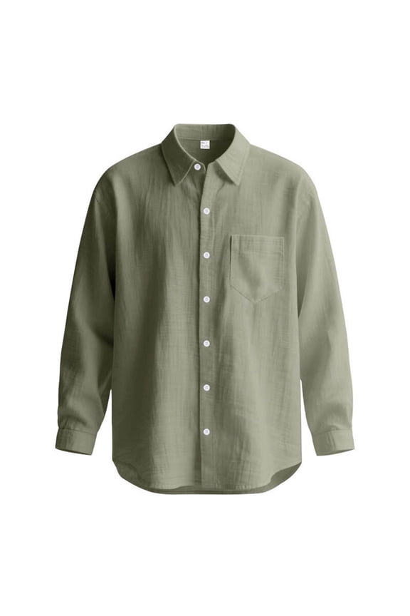 Army Lime Green Mens Collared High Neck Faux Gauze Linen Top Lounge Button Blouse for Man Long Sleeve Cardigan Basic Fall Summer Shirts 2026 Clothes Fashion Country Concert Y2K XL