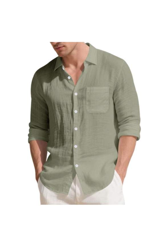 Army Lime Green Mens Turtleneck Faux Gauze Linen Casual Button Outerwear for Man Long Sleeve Cardigan Basic Summer Fall 2026 Clothing Country Concert XL