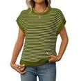 thumbnail image 1 of Army Lime Green Short Sleeve Tops for Ladies Fall Summer Crewneck Striped Tops Shirt Blouse Womens 2025 Clothing Country Concert Y2K XL, 1 of 7