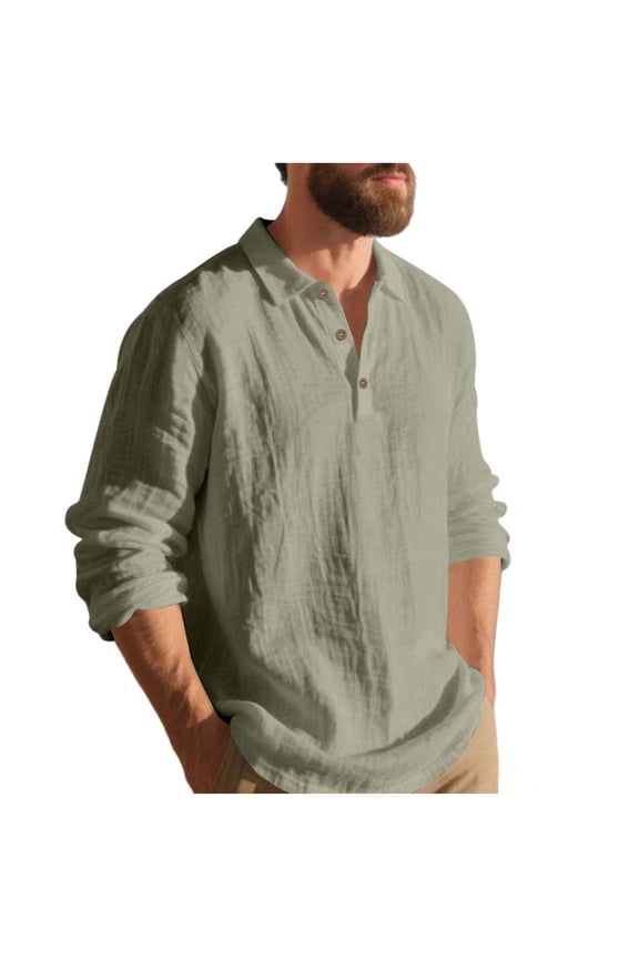 Army Lime Green Work Modest Brunch Uniform Button Up Tops for Man Summer Fall Long Sleeve Collared High Neck Faux Linen Loose Fit Cardigan Plain Tops Shirt Blouses Mens 2026 XL
