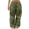 thumbnail image 1 of Army Lime Green Work Wild Cargo Sport Gym Lounge Jogger for Women Fall Summer Loose Fit Pleated Quick Dry Paperbag Straight Leg Plain Long Leg Pants Women 2026 Clothing Y2K 3XL, 1 of 8