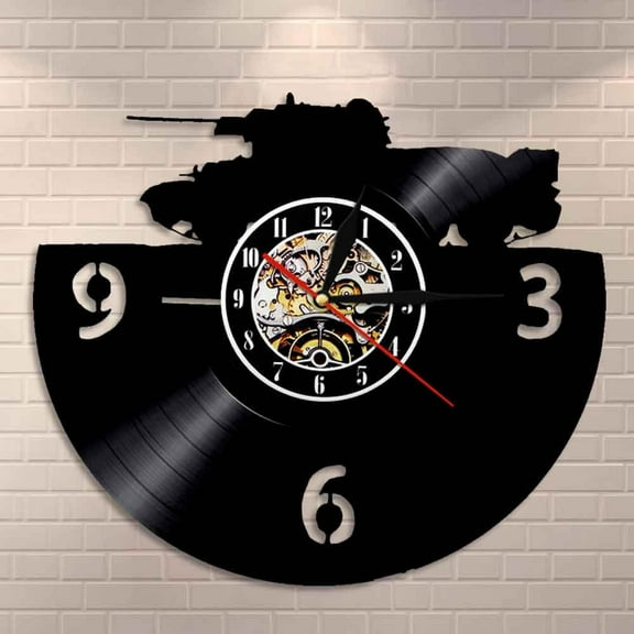 Army Main Battle Tank Wall Art Wall Clock Military Tank Vinyl Record Wall Clock Armored Ground Warfare Home Decor Soldiers Gift