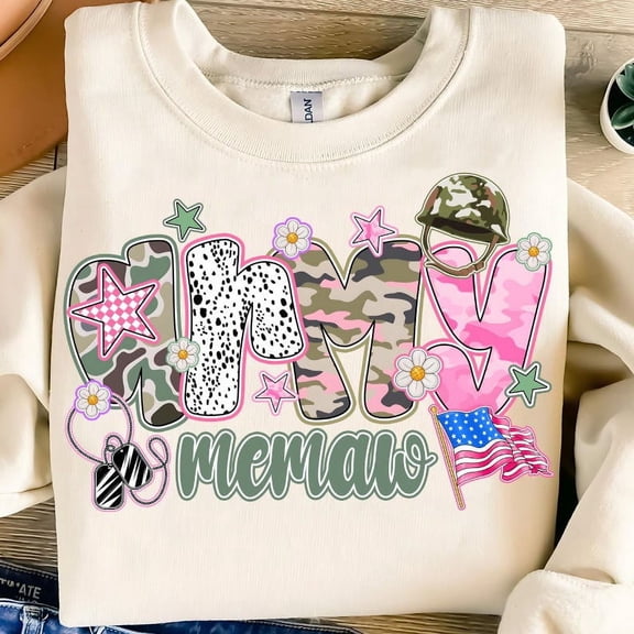 Army Memaw Military Sweatshirt, Camo Patriotic Grandma Shirt, Independence Day Soldier Support Pullover