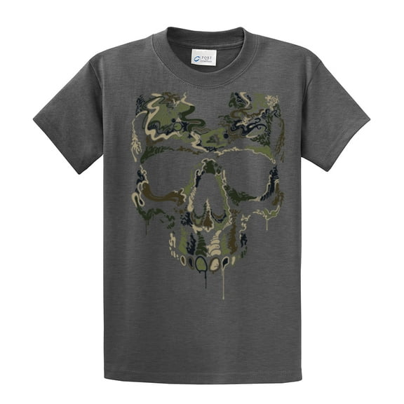 Army Military Camoflauge Skull T-shirt Skeleton Special Operations War Skeleton Armed Militia Tee Shirt -HeatherGray-Large
