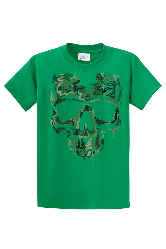 Army Military Camoflauge Skull T-shirt Skeleton Special Operations War Skeleton Armed Militia Tee Shirt -Kelly-XL