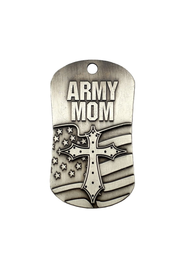 Army Mom Antique Finish Dog Tag Necklace - 1 Co 13:7-8 by Shields of Strength