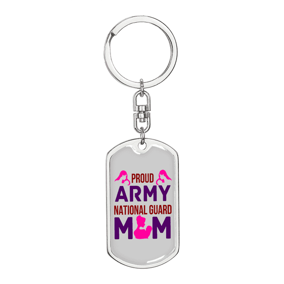 Army Mom Dog Tag Keychain Stainless Steel Silver Tone or Gold Tone