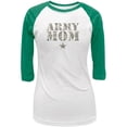 thumbnail image 1 of Army Mom White/Kelly Green Juniors 3/4 Raglan T-Shirt - Large, 1 of 1