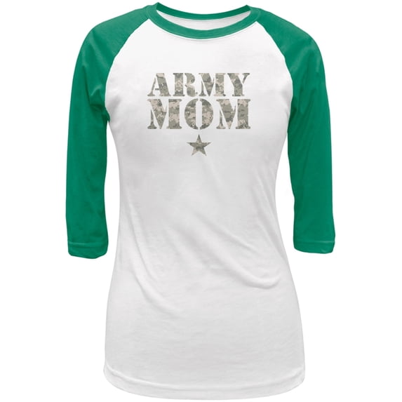 Army Mom White/Kelly Green Juniors 3/4 Raglan T-Shirt - Large