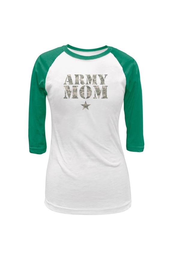 Army Mom White/Kelly Green Juniors 3/4 Raglan T-Shirt - Large
