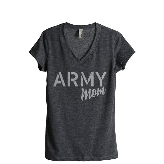 Army Mom Women's Fashion Relaxed V-Neck T-Shirt Tee Charcoal Grey Large