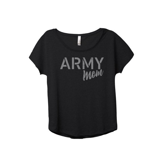 Army Mom Women's Fashion Slouchy Dolman T-Shirt Tee Heather Black Large