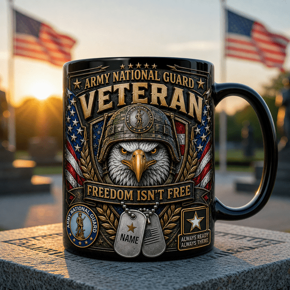 Army National Guard Veteran Mug, Personalized Ceramic Coffee Mug, Freedom Isn’t Free Gift