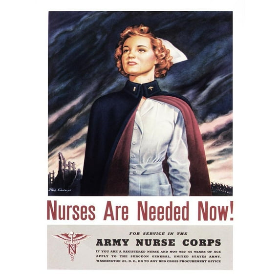 Army Nurse Corps Needed Now War Procurement Enlist WWII USA Vintage Poster Unframed Wall Art Print Poster Home Decor Premium