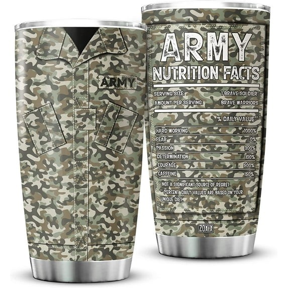 Army Nutrition Facts Tumbler For Veterans Day Gifts Camouflage Pattern Veteran Coffee Mug Soldier Military Men Gift Ideas Insulated Stainless Steel Travel Cup With Lid 20oz