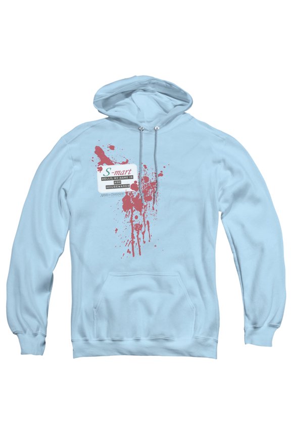 Army Of Darkness S Mart Name Tag Adult Pullover Hoodie Sweatshirt Light Blue