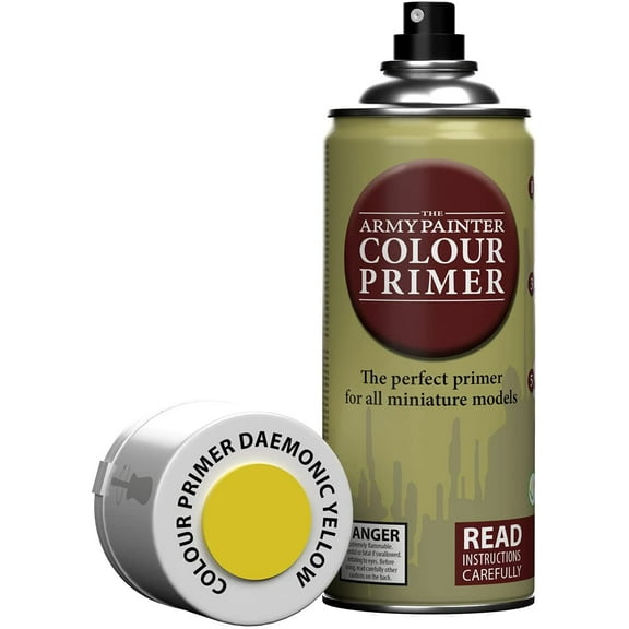 The Army Painter Color Primer Spray Paint, Daemonic Yellow, 400ml, 13.5oz - Acrylic Spray Undercoat for Miniature Painting - Spray Primer for Plastic Miniatures