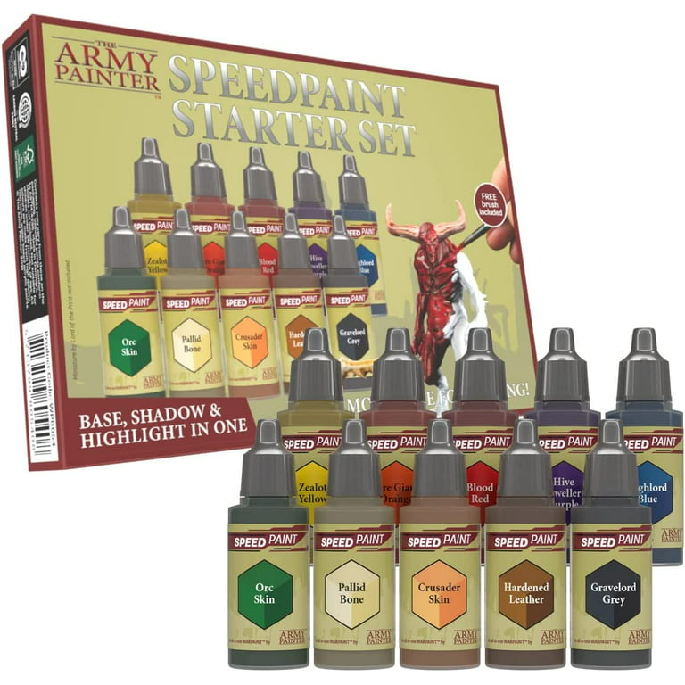 The Army Painter - Speedpaint Starter Set 2.0+ - 10x18ml Speed Model Paint  Kit Pre-Loaded with Mixing Balls, 1 Brush- Base, Model Paint Set for