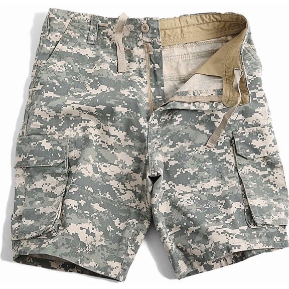 Army Paratrooper Cargo Shorts - Military Style & Colors Fatigue Short, Vintage Washed Material, Zipper Fly (AcuDigitalCamo, Small)
