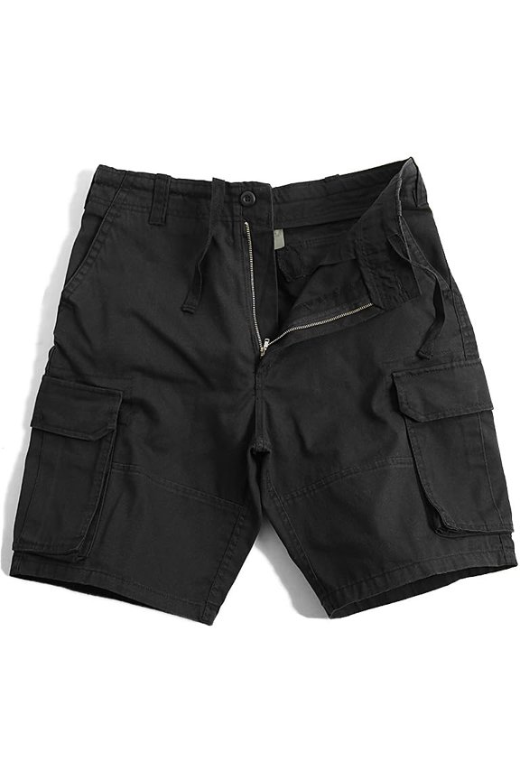 Army Paratrooper Cargo Shorts - Tactical Military Style & Colors Fatigue Short, Vintage Washed Material, Zipper Fly (Black, Small)