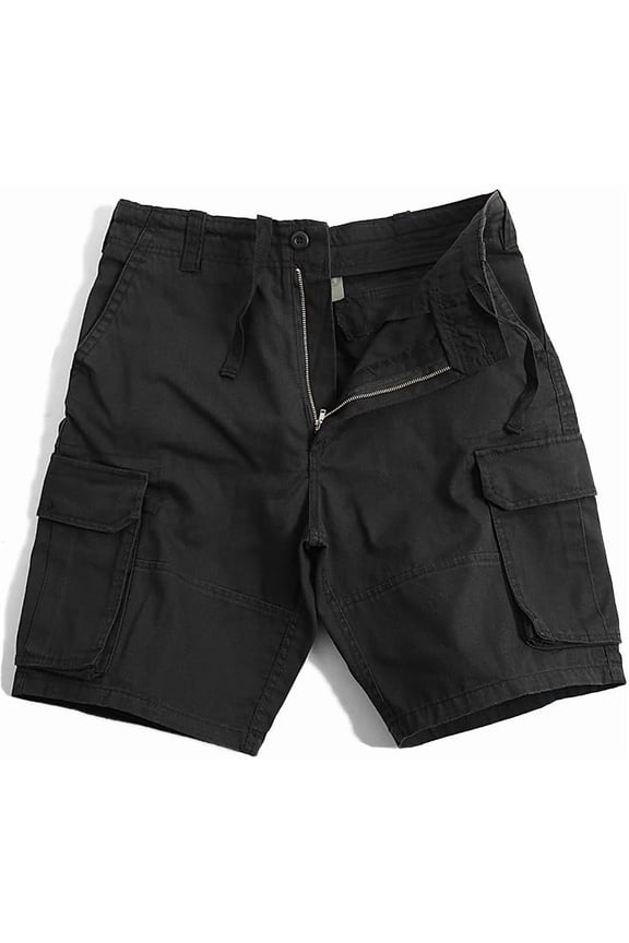 Army Paratrooper Cargo Shorts - Tactical Military Style & Colors Fatigue Short, Vintage Washed Material, Zipper Fly (Black, Small)