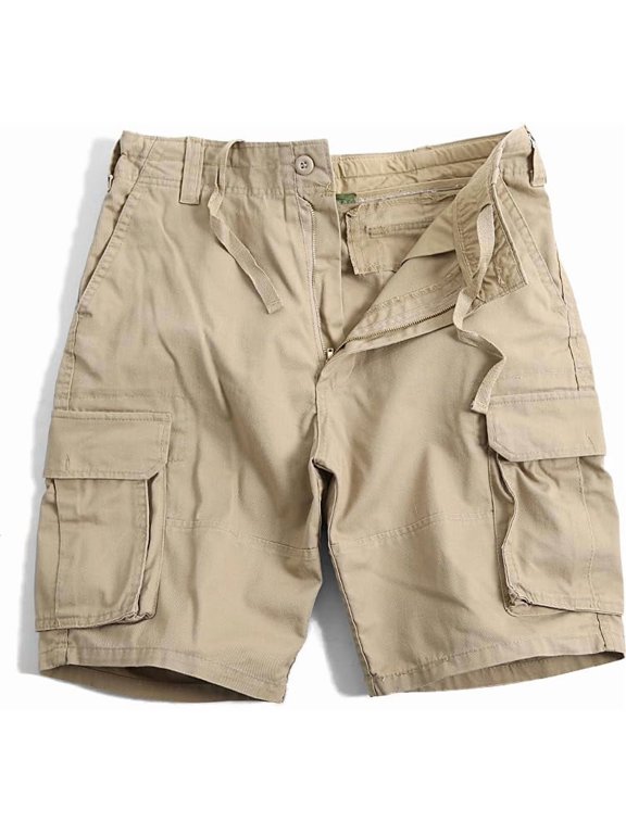 Army Paratrooper Cargo Shorts - Military Style & Colors Fatigue Short, Vintage Washed Material, Zipper Fly (Khaki, Small)