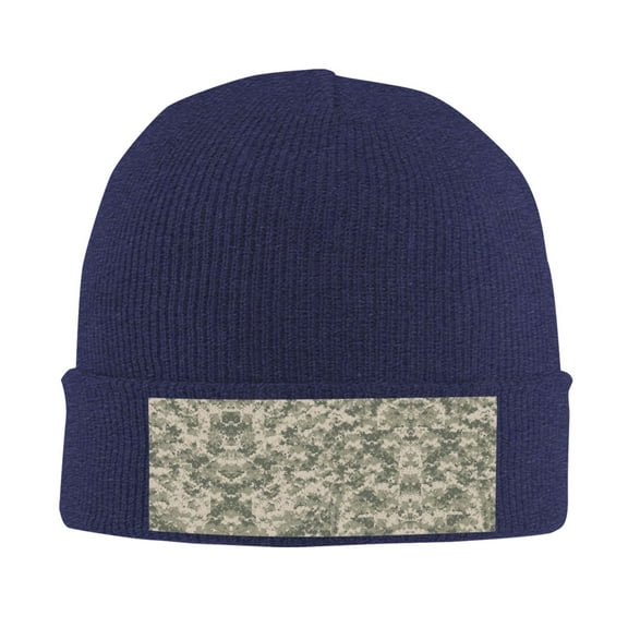 Army Pixel Camouflage Winter Beanie Hats for Men Women Warm Cozy Knitted Cuffed Skull Cap Navy Blue