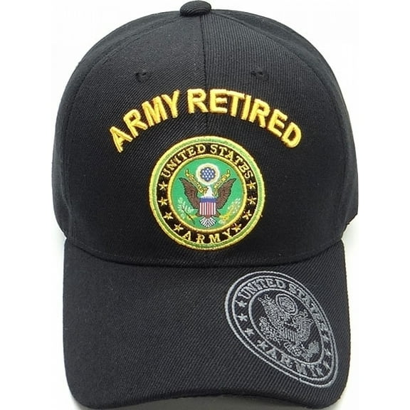 Army Retired Shadow Logo On Bill Mens Cap [Baseball Cap - Black - Adjustable]