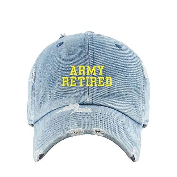 Army Retired Vintage Baseball Cap Embroidered Cotton Adjustable Distressed Dad Hat Light Denim
