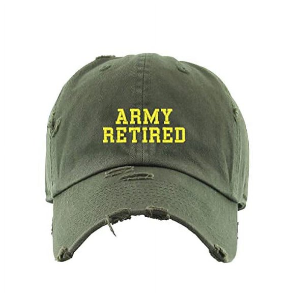 Army Retired Vintage Baseball Cap Embroidered Cotton Adjustable Distressed Dad Hat Olive
