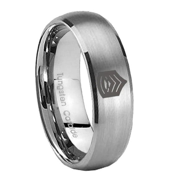 Army Sergeant Major 8MM Brushed Gray Dome Tungsten Men Ring