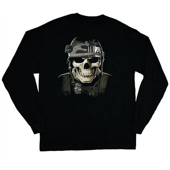 Army Skull T-shirt Men's Long Sleeve Tee Black
