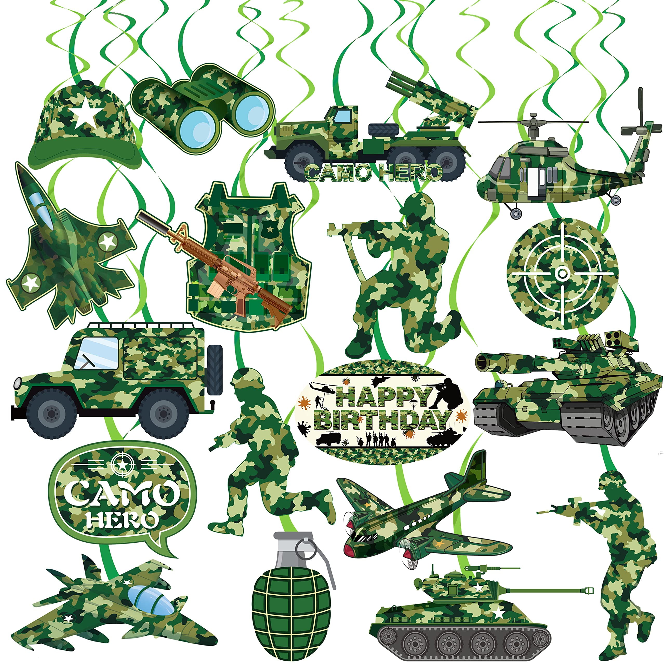 Army Soldier Birthday Banner Set – Camo Military Party Decorations For Hero Theme | 3-Pack Green Camouflage Banners