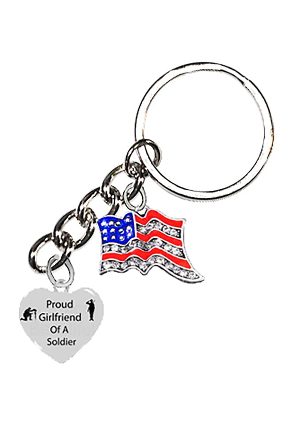 Army Soldier, Proud Girlfriend Of A Soldier, Genuine Austrian Crystal Of The American Flag, On A Silvertone Cable Keychain, What A Great Gift For Yourself, Or A Friend. 2024