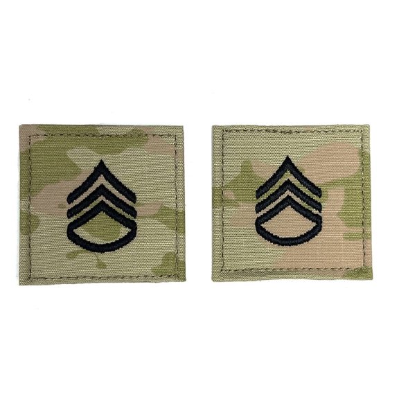 Army Staff Sergeant Rank Patch SSG OCP 2x2 Hook and Loop Insignia - Pair
