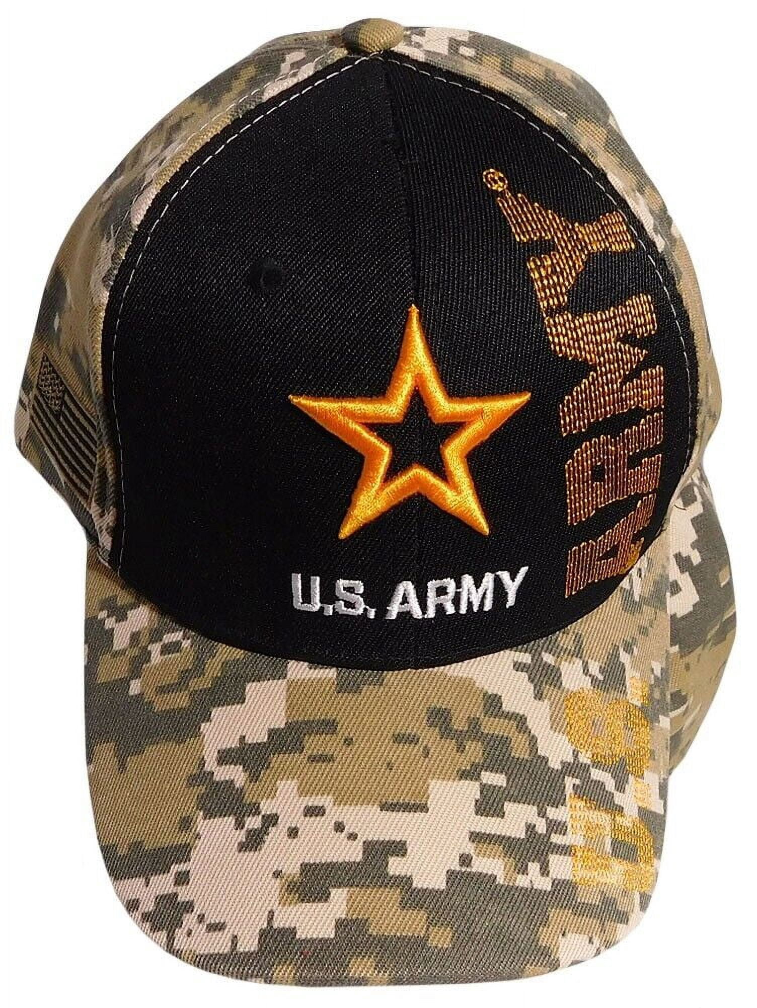 Army Star Black Front W/ Camo Back & Bill Embroidered Cap 