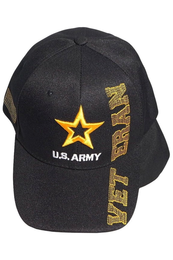 Army Star Logo With Veteran Letters Black Embroidered Cap Hat CAP491G - Licensed