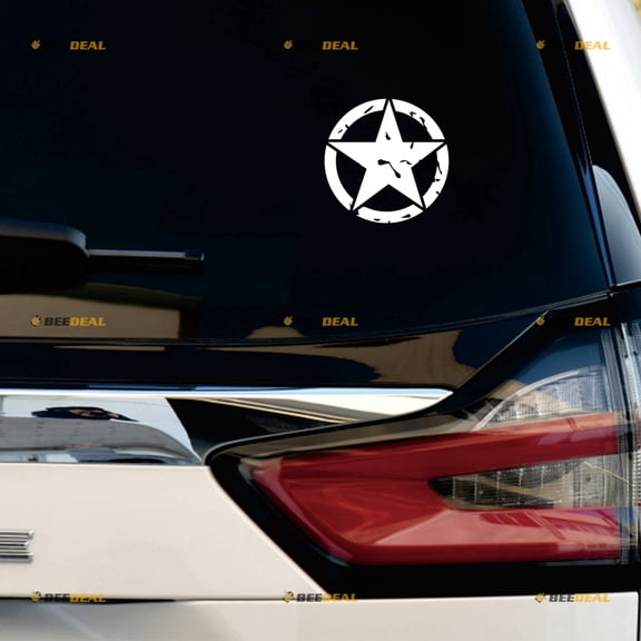 Army Star Sticker Decal Vinyl 4x4 Off Road Distressed Tattered - 2 Pack White 4" - Fit For Ford Chevy GMC Toyota Jeep Car Pickup Truck Die Cut No Background
