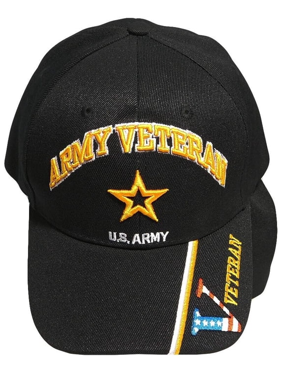 Army Star Veteran V On Bill Black Embroidered Cap Hat CAP491K - Licensed